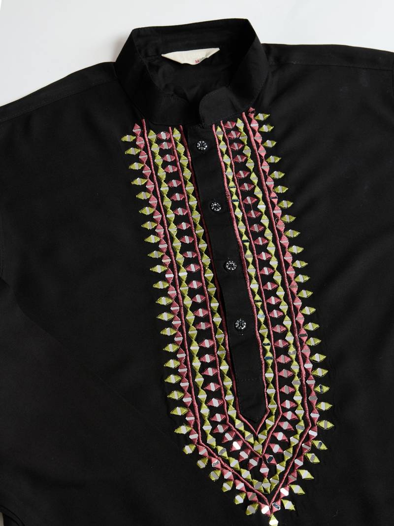 Black viscose rayon thread with real mirror work wedding function festival party wear straight kurta with dupatta