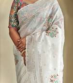 crush organza  Saree with self sequins weaving pattern 