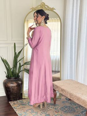  pink embroidered silk pant style kurti suit with duppatta 3