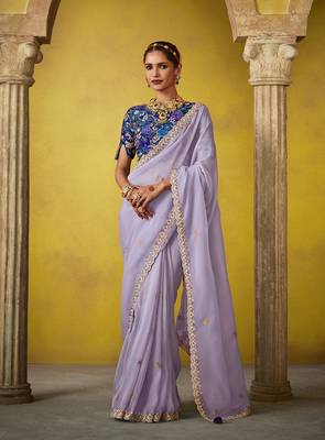 Lavender tissue silk blend embroidered saree 1