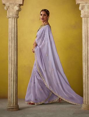 Lavender tissue silk blend embroidered saree 2
