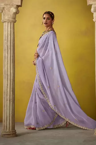 Lavender tissue silk blend embroidered saree