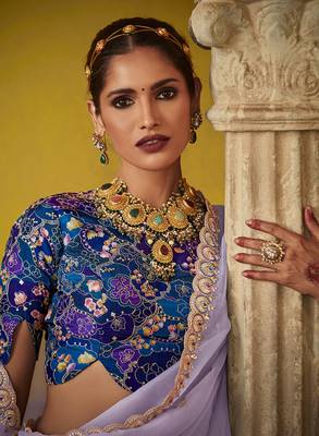 Lavender tissue silk blend embroidered saree 3