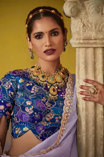 Lavender tissue silk blend embroidered saree