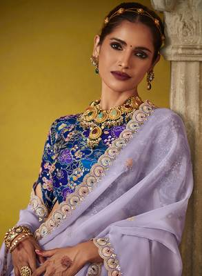 Lavender tissue silk blend embroidered saree 4