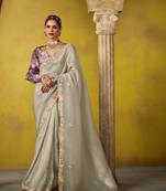 Silver tissue zari ceremonial saree