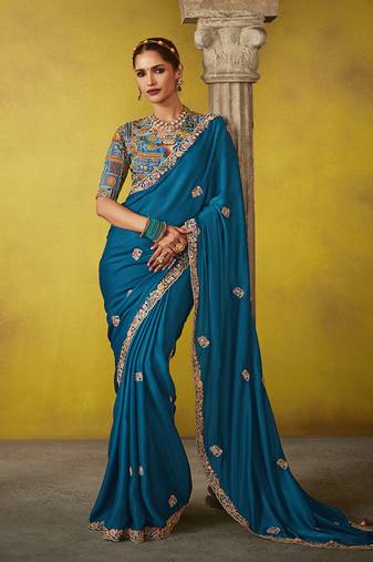 Blue tissue zari ceremonial saree