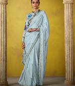 Aqua blue tissue silk embroidered saree