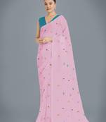 Pink georgette embroidery saree with unstitched blouse 