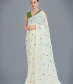Cream georgette embroidery saree with unstitched blouse 