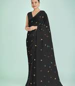 Black georgette embroidery saree with unstitched blouse 