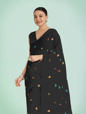Black georgette embroidered saree with unstitched blouse  3