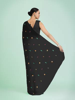 Black georgette embroidered saree with unstitched blouse  5