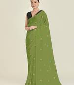 Green georgette embroidery saree with unstitched blouse 