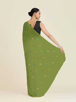 Green georgette embroidered saree with unstitched blouse  5