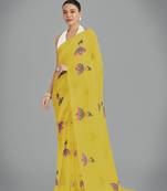 Georgette mustard Thread work embroidery saree with unstitched blouse 