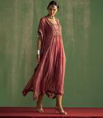 Pink organza embroidered kaftan with bustier & pant