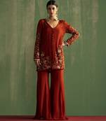 Rust georgette embroidered sharara set