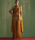 Mustard chanderi embroidered sharara set