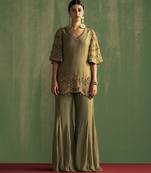 Green silk embroidered sharara with kurta