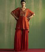 Rust georgette embroidered kaftan set