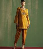 Mustard chanderi embroidered anarkali set