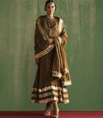 Brown silk plain anarkali paired with dupatta & embroidered jacket
