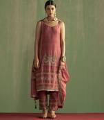 Pink silk embroidered kurta set