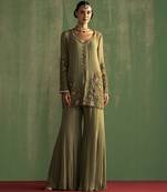 Green georgette embroidered sharara set