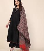black embroidered stitched viscose palazzo style kurti suit with duppatta