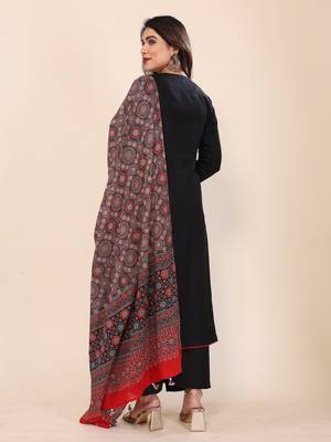 black embroidered stitched viscose palazzo style kurti suit with duppatta 3