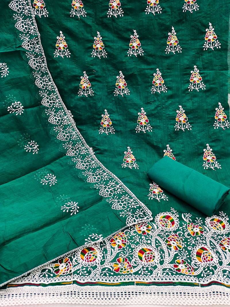 jacquard dress material with multicolor embroidery & soft cotton dupatta