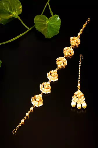 Traditional gold-plated matha patti with pearl detailing