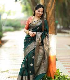 Green silk blend saree with blouse