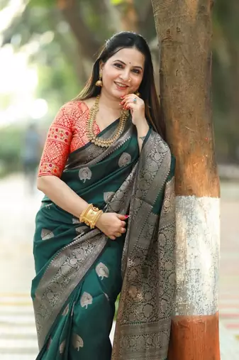 Green silk blend saree with blouse