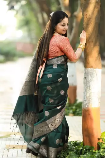 Green silk blend saree with blouse