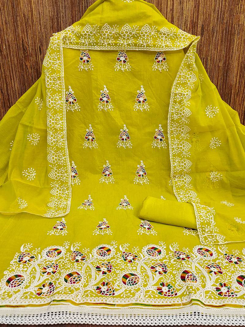 jacquard dress material with multicolor embroidery & soft cotton dupatta