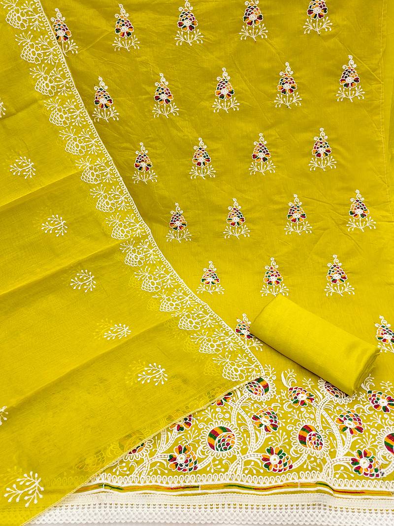 jacquard dress material with multicolor embroidery & soft cotton dupatta