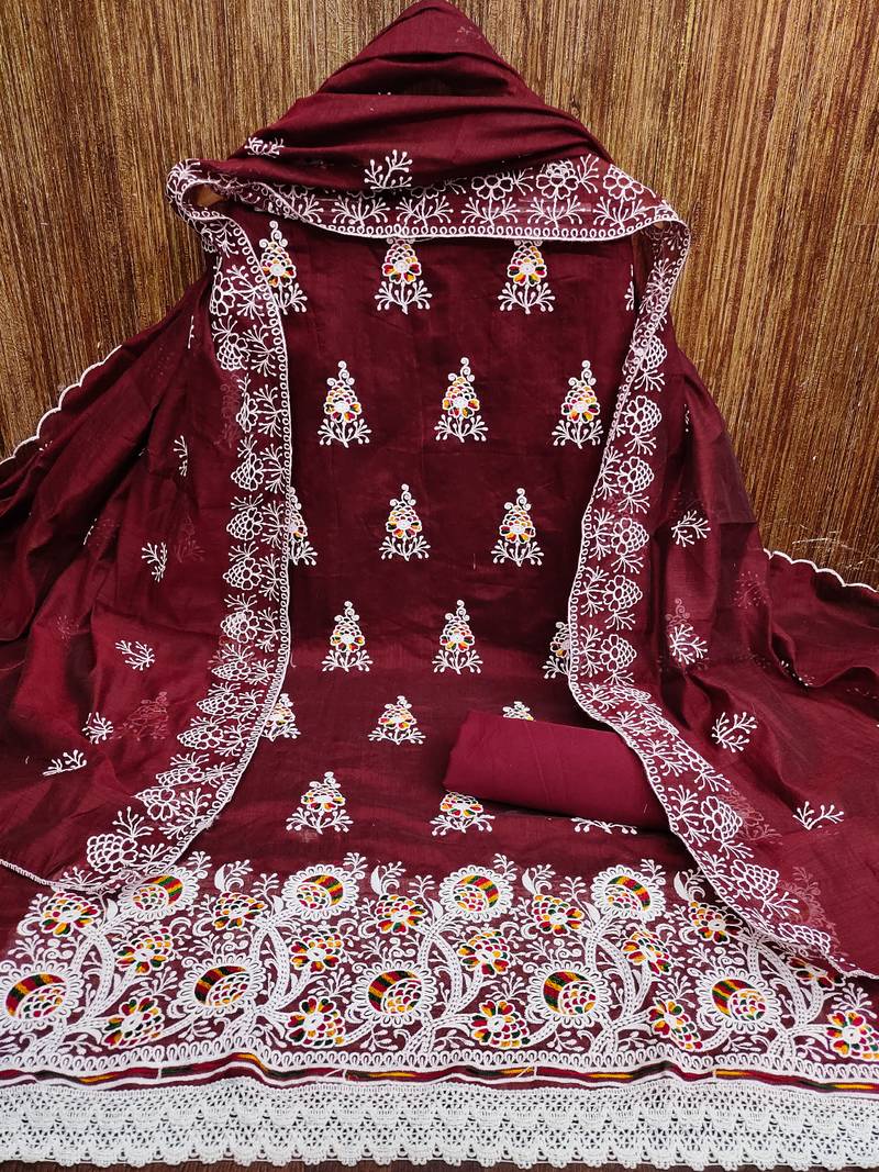 jacquard dress material with multicolor embroidery & soft cotton dupatta