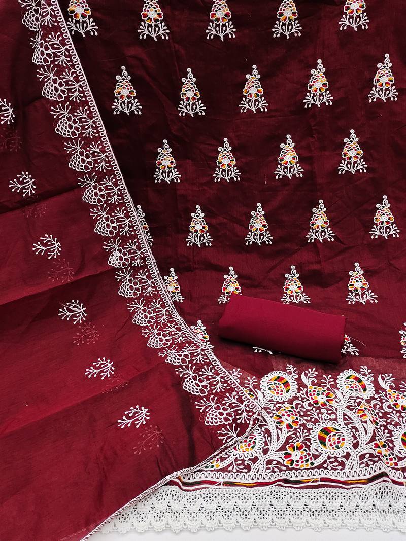 jacquard dress material with multicolor embroidery & soft cotton dupatta