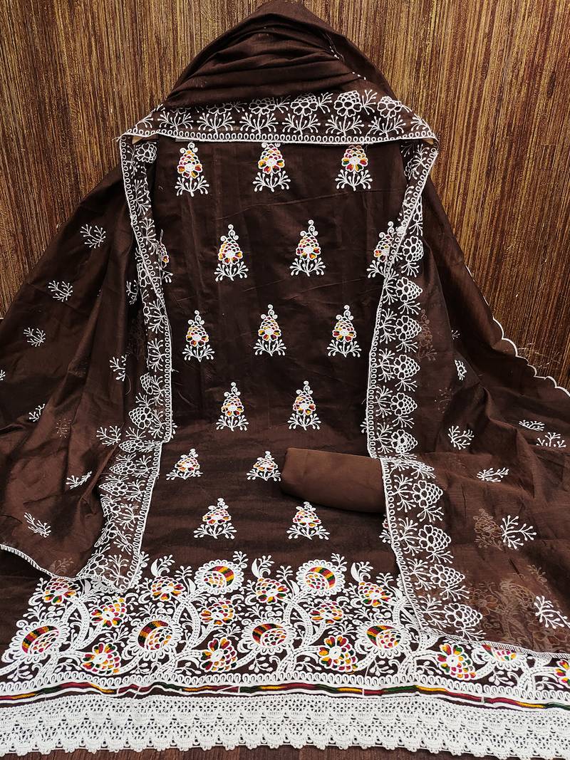 jacquard dress material with multicolor embroidery & soft cotton dupatta