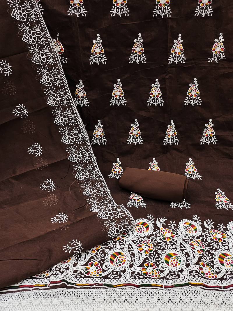 jacquard dress material with multicolor embroidery & soft cotton dupatta