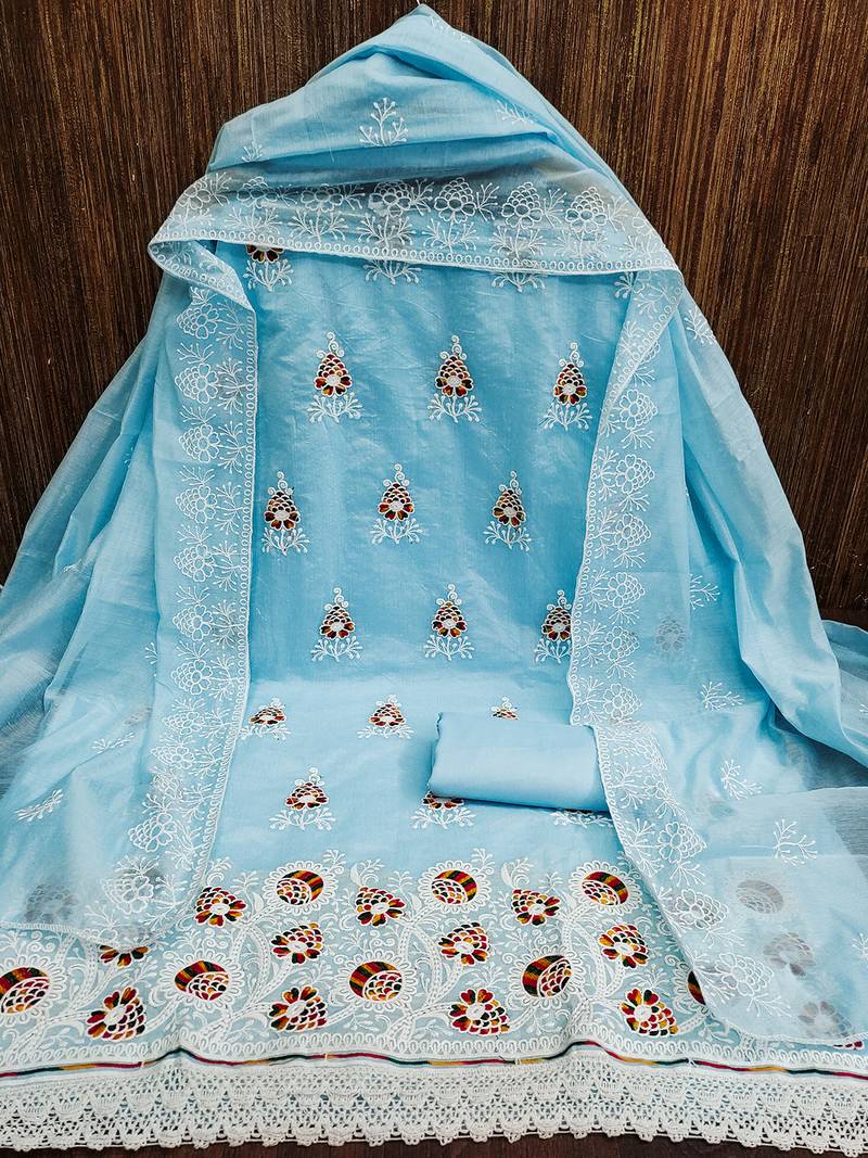 jacquard dress material with multicolor embroidery & soft cotton dupatta
