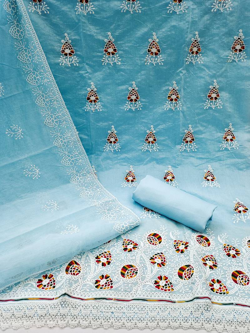 jacquard dress material with multicolor embroidery & soft cotton dupatta