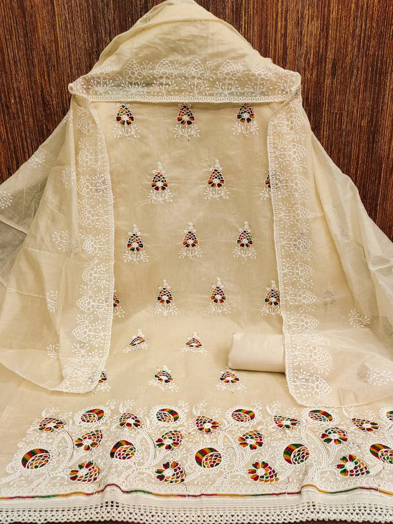 jacquard dress material with multicolor embroidery & soft cotton dupatta