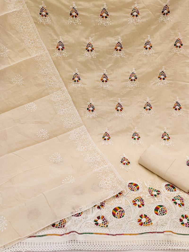 jacquard dress material with multicolor embroidery & soft cotton dupatta
