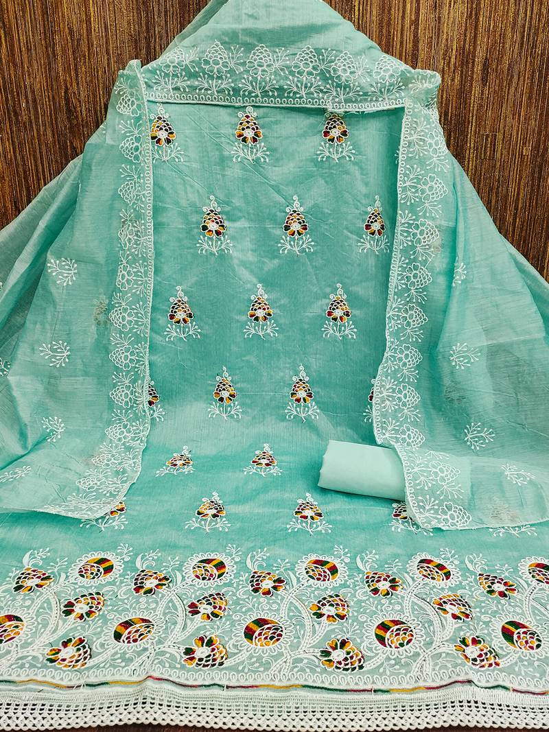 jacquard dress material with multicolor embroidery & soft cotton dupatta