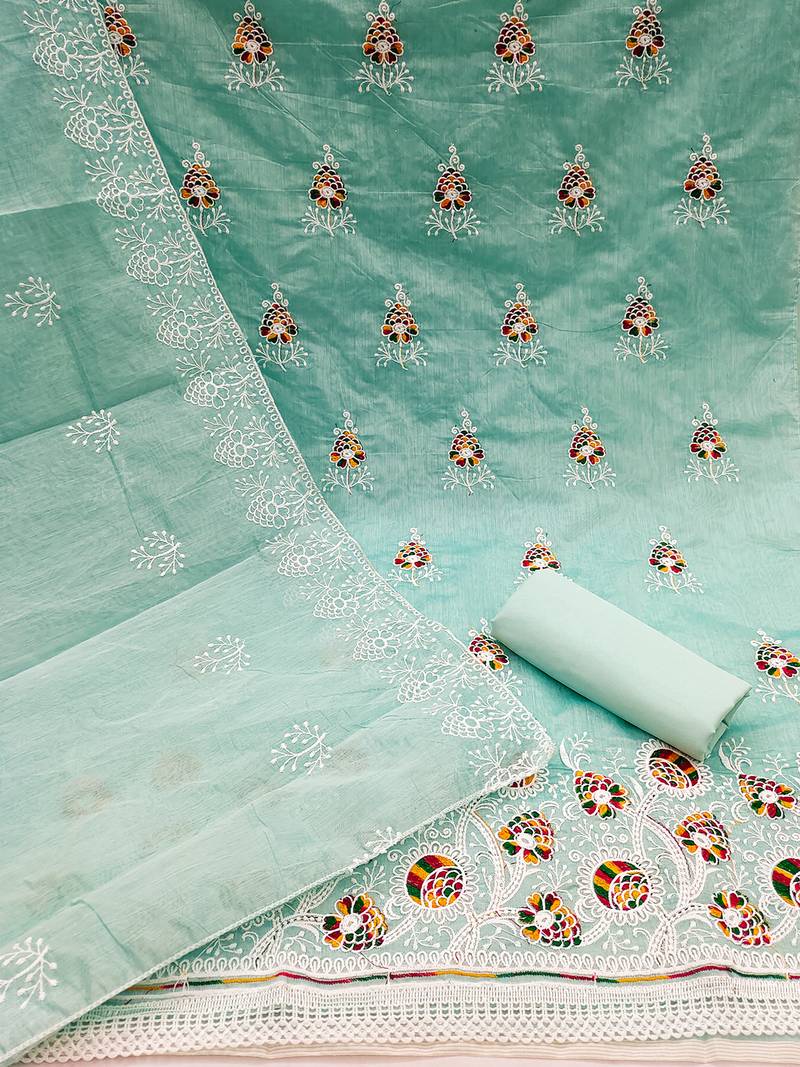 jacquard dress material with multicolor embroidery & soft cotton dupatta