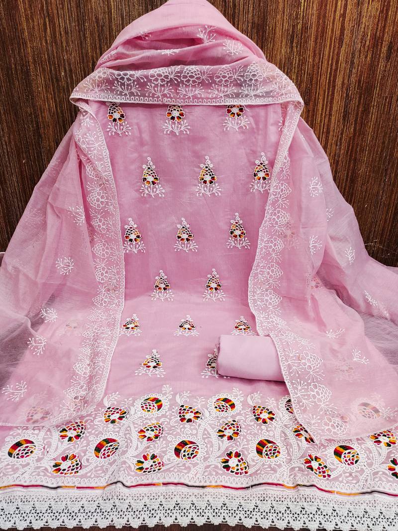 jacquard dress material with multicolor embroidery & soft cotton dupatta