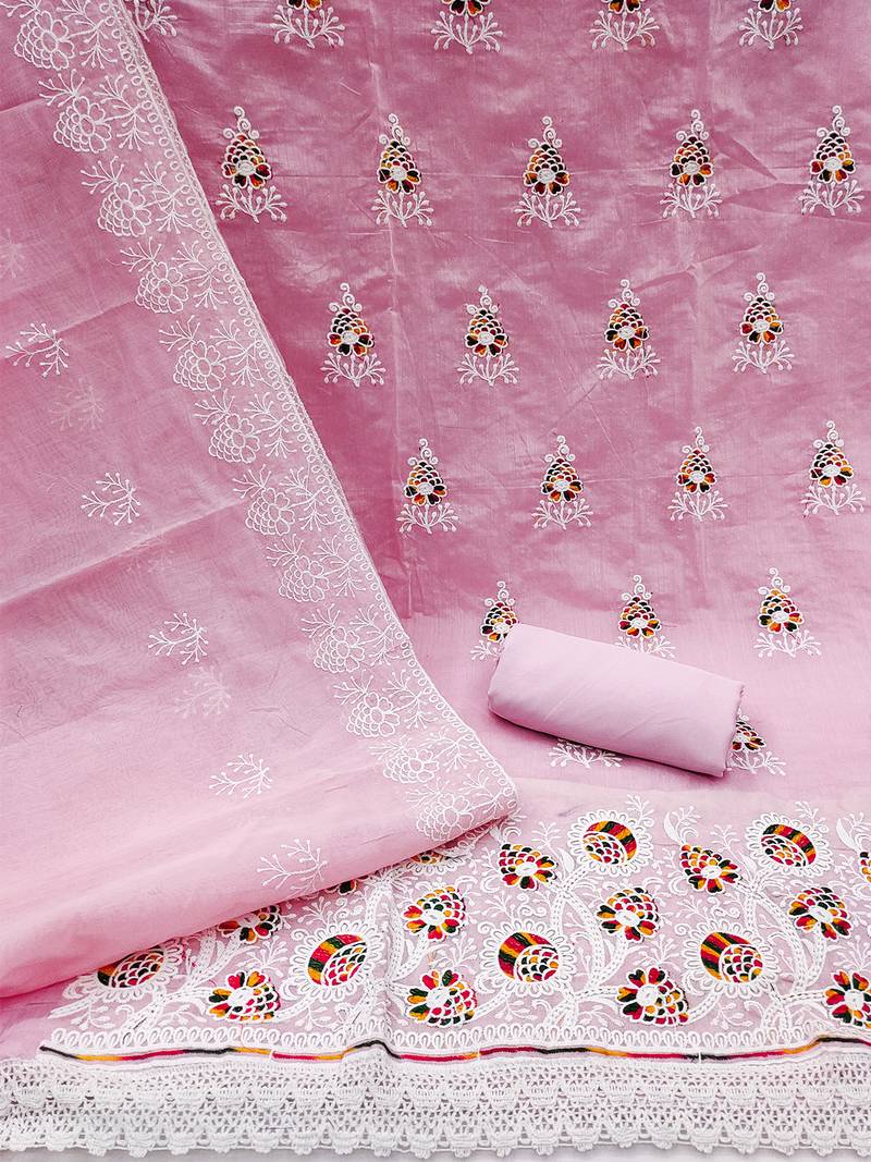 jacquard dress material with multicolor embroidery & soft cotton dupatta